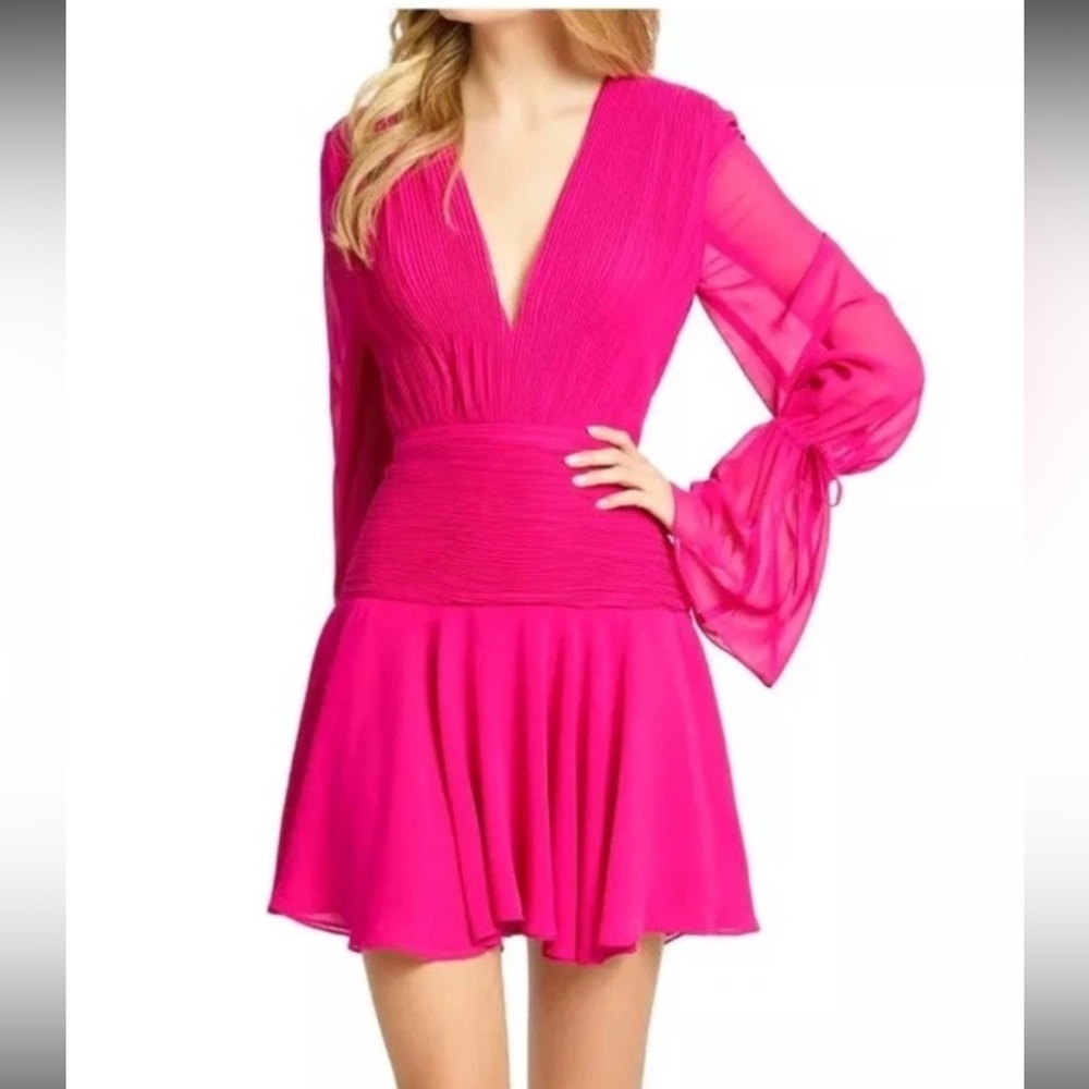 NWT Ieena Mac Duggal Sz 6 Bell LongSleeve Chiffon Fit & Flare Mini Dress ($298)